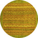 Round Machine Washable Oriental Yellow Modern Rug, wshabs2405yw