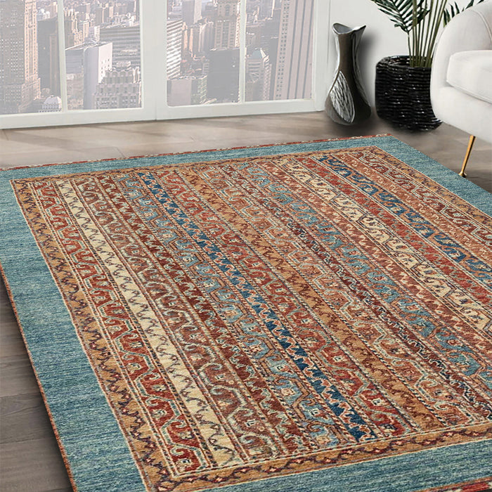 Machine Washable Abstract Green Rug in a Family Room, wshabs2405