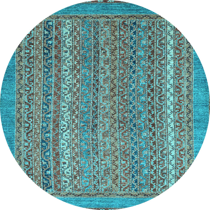 Round Machine Washable Oriental Light Blue Modern Rug, wshabs2405lblu
