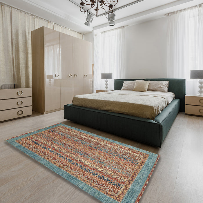 Abstract Green Oriental Rug in a Bedroom, abs2405