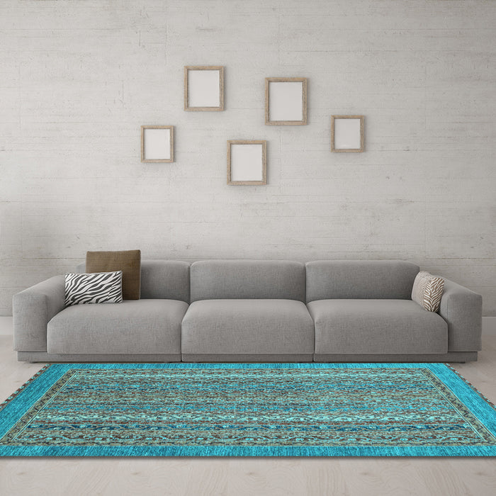 Machine Washable Oriental Light Blue Modern Rug in a Living Room, wshabs2405lblu