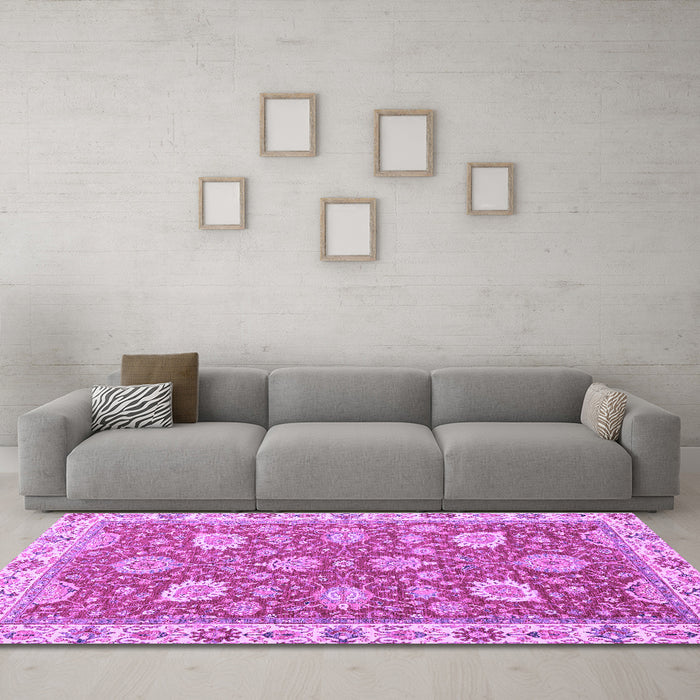 Machine Washable Oriental Purple Modern Area Rugs in a Living Room, wshabs2406pur