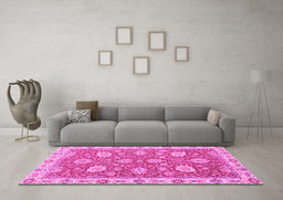 Machine Washable Oriental Pink Modern Rug in a Living Room, wshabs2406pnk