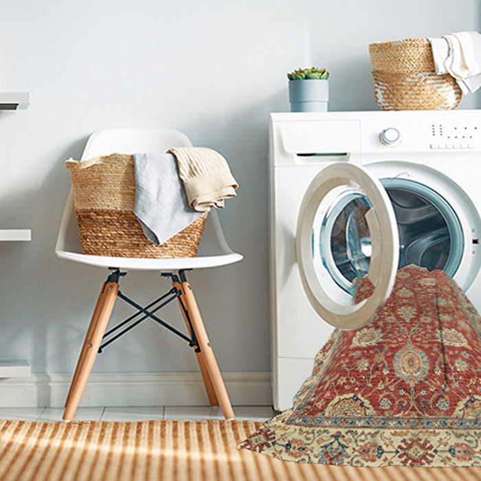 Machine Washable Abstract Red Rug in a Washing Machine, wshabs2406