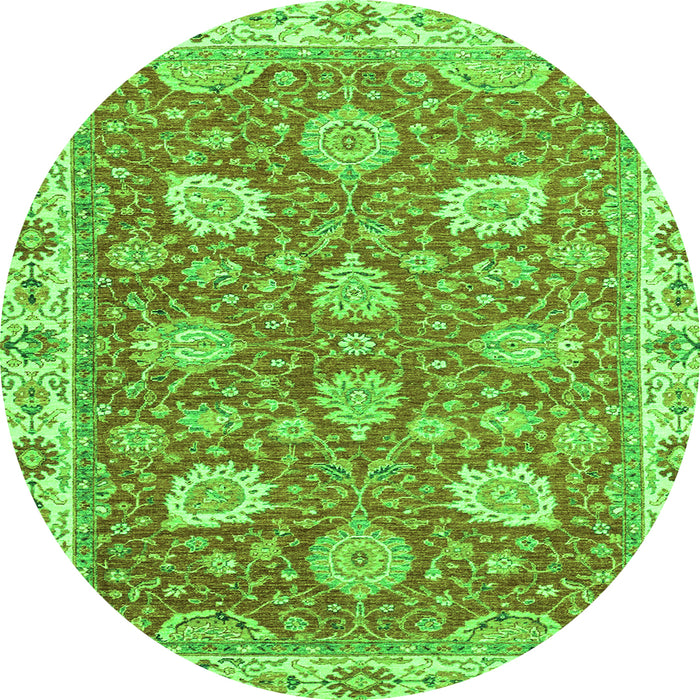Round Machine Washable Oriental Green Modern Area Rugs, wshabs2406grn