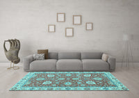 Machine Washable Oriental Light Blue Modern Rug, wshabs2406lblu