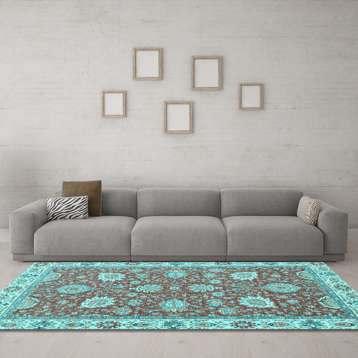 Machine Washable Oriental Light Blue Modern Rug in a Living Room, wshabs2406lblu