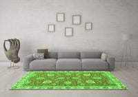 Machine Washable Oriental Green Modern Rug, wshabs2406grn