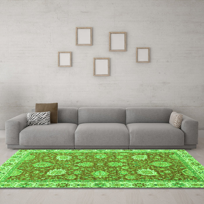 Machine Washable Oriental Green Modern Area Rugs in a Living Room,, wshabs2406grn