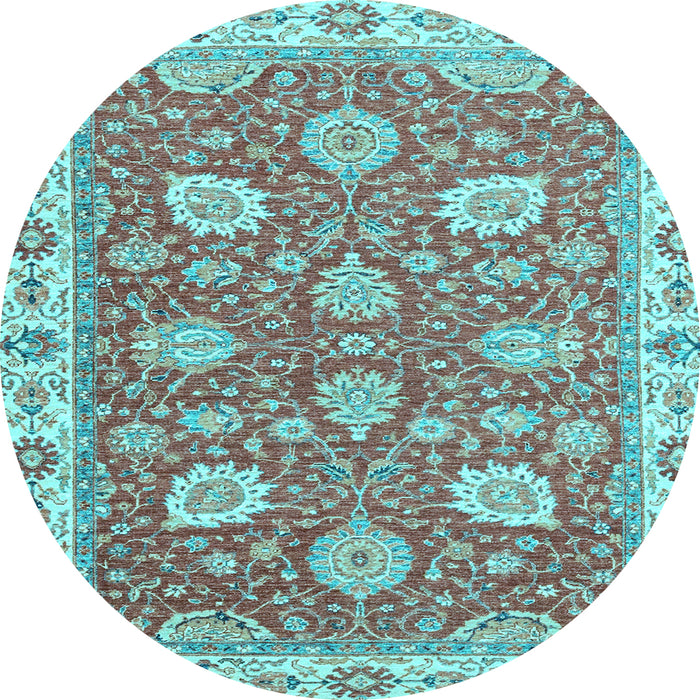 Round Machine Washable Oriental Light Blue Modern Rug, wshabs2406lblu
