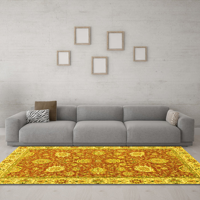 Machine Washable Oriental Yellow Modern Rug in a Living Room, wshabs2406yw