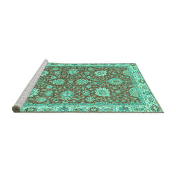 Sideview of Machine Washable Oriental Turquoise Modern Area Rugs, wshabs2406turq
