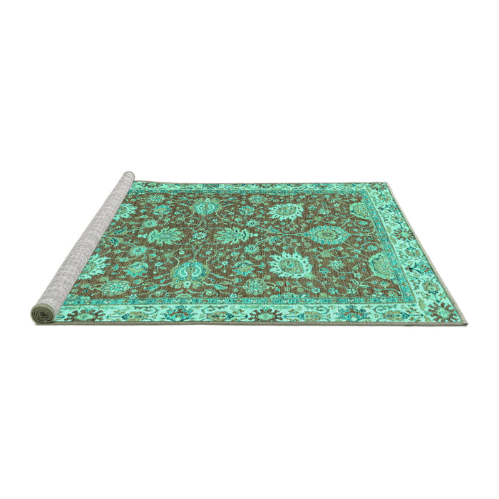 Sideview of Machine Washable Oriental Turquoise Modern Area Rugs, wshabs2406turq