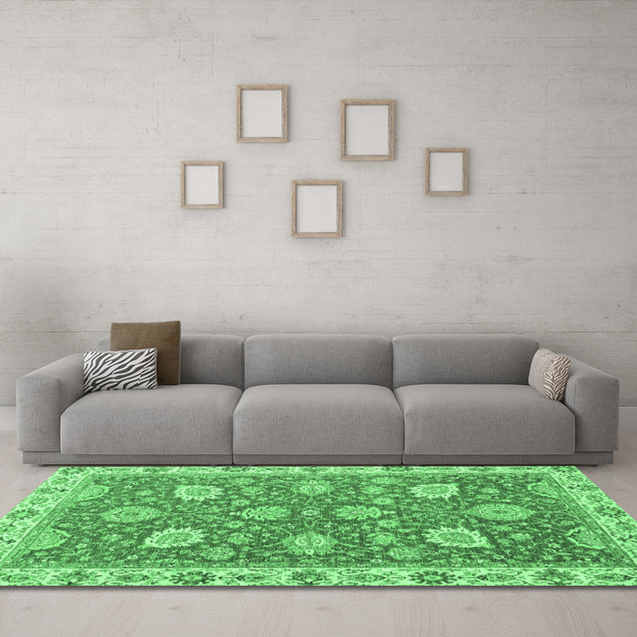 Machine Washable Oriental Emerald Green Modern Area Rugs in a Living Room,, wshabs2406emgrn