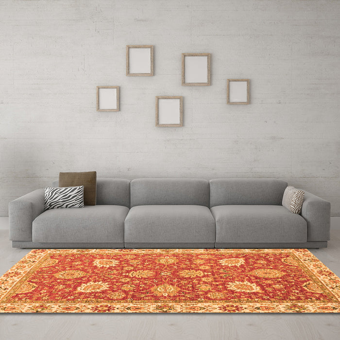 Machine Washable Oriental Orange Modern Area Rugs in a Living Room, wshabs2406org
