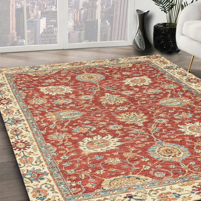 Machine Washable Abstract Red Rug in a Family Room, wshabs2406