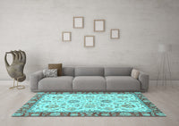 Machine Washable Oriental Light Blue Modern Rug, wshabs2407lblu