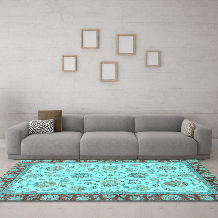 Machine Washable Oriental Light Blue Modern Rug in a Living Room, wshabs2407lblu