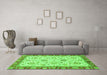 Machine Washable Oriental Green Modern Area Rugs in a Living Room,, wshabs2407grn