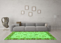 Machine Washable Oriental Green Modern Rug, wshabs2407grn