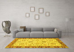 Machine Washable Oriental Yellow Modern Rug in a Living Room, wshabs2407yw