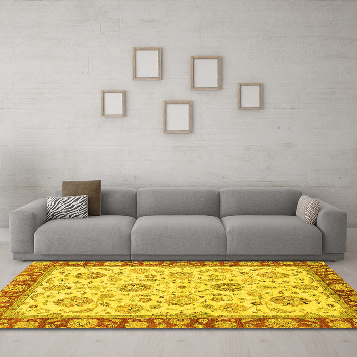 Machine Washable Oriental Yellow Modern Rug in a Living Room, wshabs2407yw