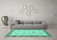 Machine Washable Oriental Turquoise Modern Rug, wshabs2407turq