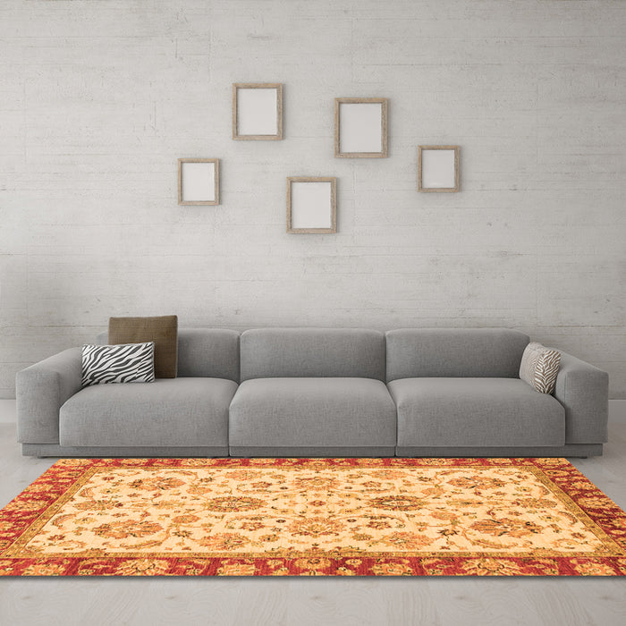 Machine Washable Oriental Orange Modern Area Rugs in a Living Room, wshabs2407org