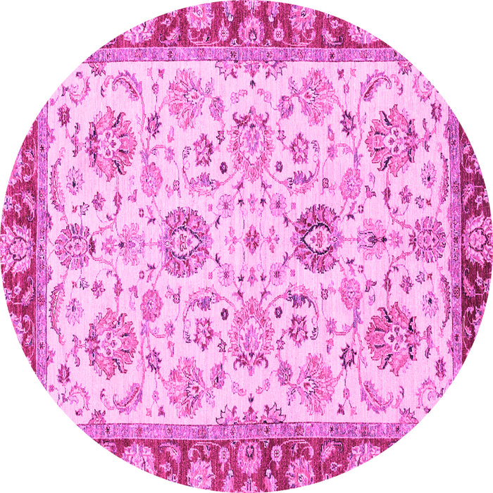 Round Machine Washable Oriental Pink Modern Rug, wshabs2407pnk