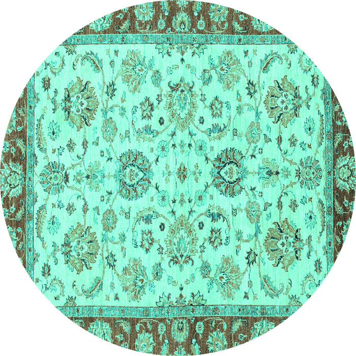 Round Machine Washable Oriental Turquoise Modern Area Rugs, wshabs2407turq
