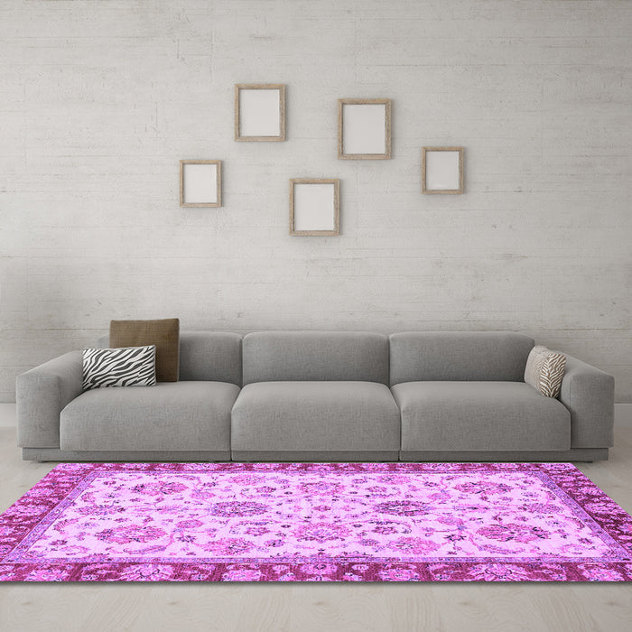 Machine Washable Oriental Purple Modern Area Rugs in a Living Room, wshabs2407pur
