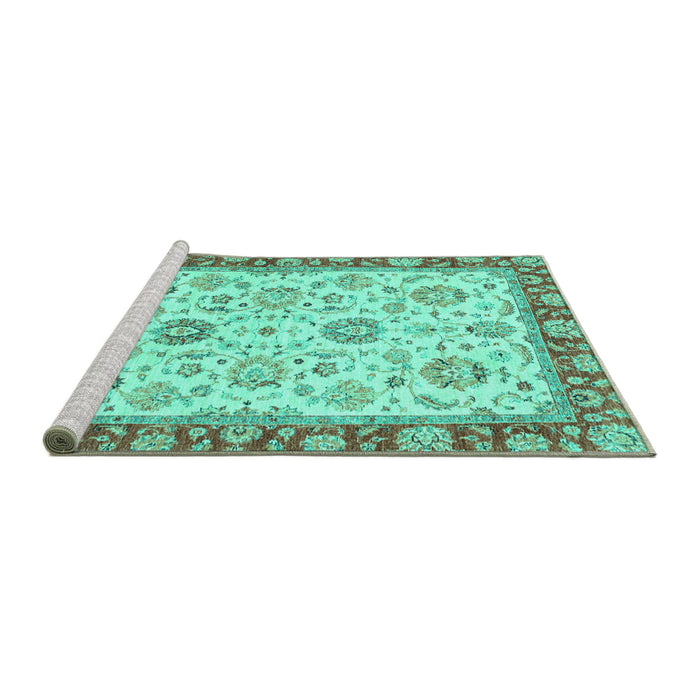 Sideview of Machine Washable Oriental Turquoise Modern Area Rugs, wshabs2407turq