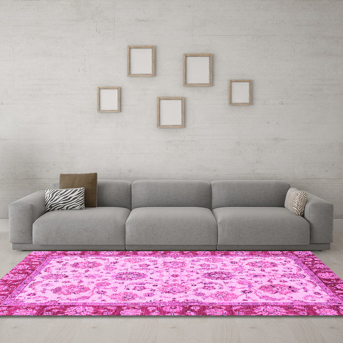 Machine Washable Oriental Pink Modern Rug in a Living Room, wshabs2407pnk