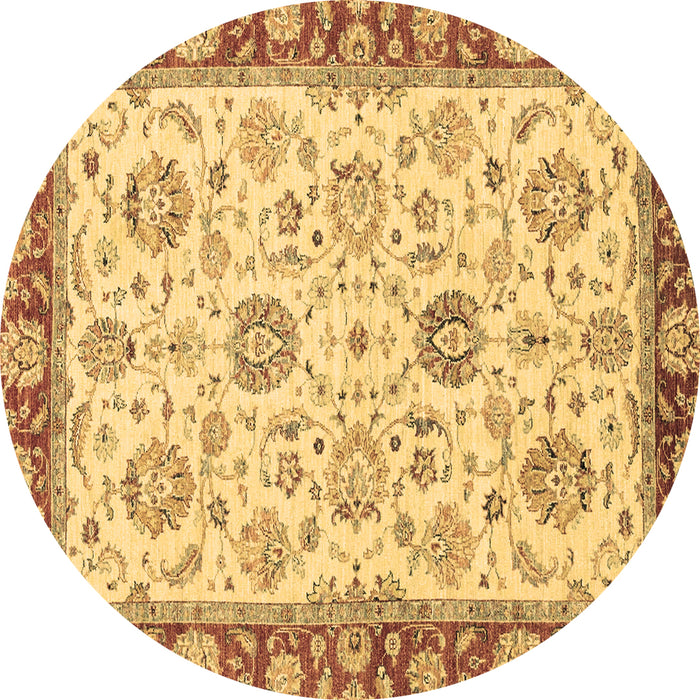 Round Machine Washable Oriental Brown Modern Rug, wshabs2407brn
