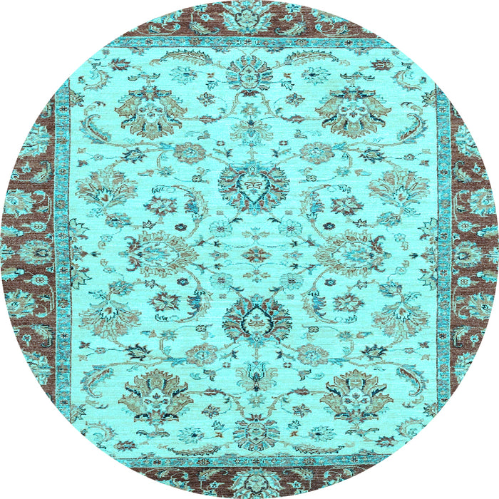 Round Machine Washable Oriental Light Blue Modern Rug, wshabs2407lblu