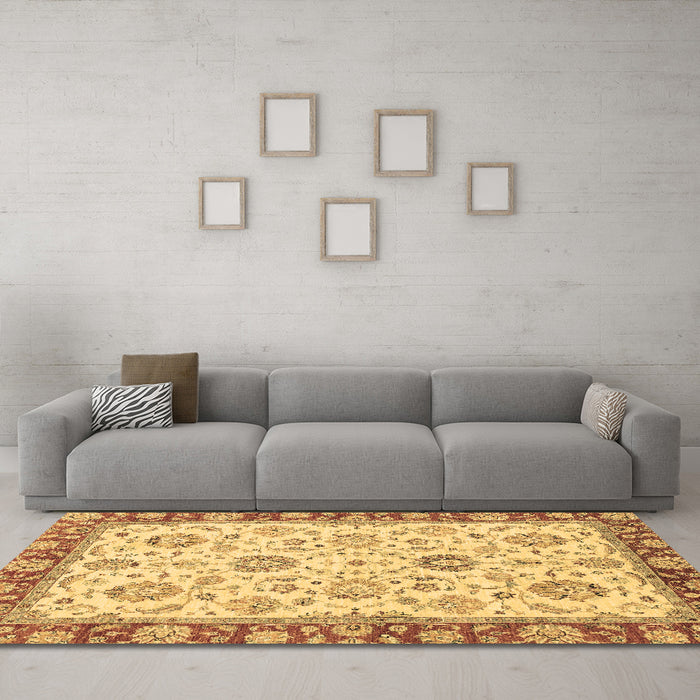 Machine Washable Oriental Brown Modern Rug in a Living Room,, wshabs2407brn