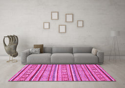 Machine Washable Oriental Pink Modern Rug in a Living Room, wshabs2408pnk
