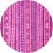 Round Machine Washable Oriental Pink Modern Rug, wshabs2408pnk