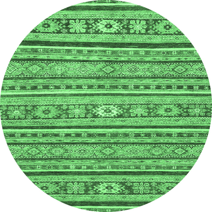 Round Machine Washable Oriental Emerald Green Modern Area Rugs, wshabs2408emgrn