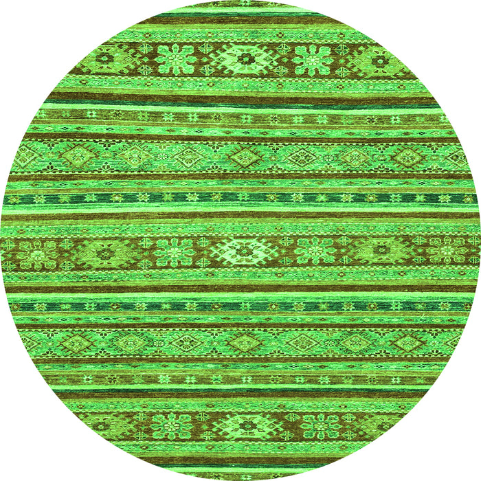 Round Machine Washable Oriental Green Modern Area Rugs, wshabs2408grn