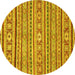 Round Machine Washable Oriental Yellow Modern Rug, wshabs2408yw