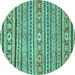 Round Machine Washable Oriental Turquoise Modern Area Rugs, wshabs2408turq