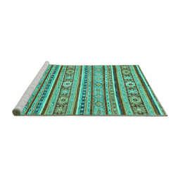 Sideview of Machine Washable Oriental Turquoise Modern Area Rugs, wshabs2408turq