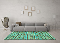 Machine Washable Oriental Turquoise Modern Area Rugs in a Living Room,, wshabs2408turq