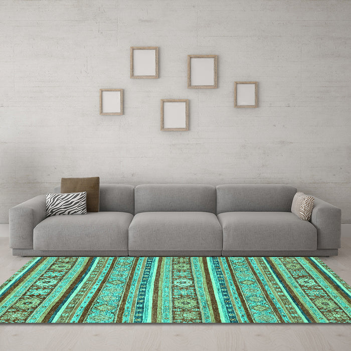 Machine Washable Oriental Turquoise Modern Area Rugs in a Living Room,, wshabs2408turq