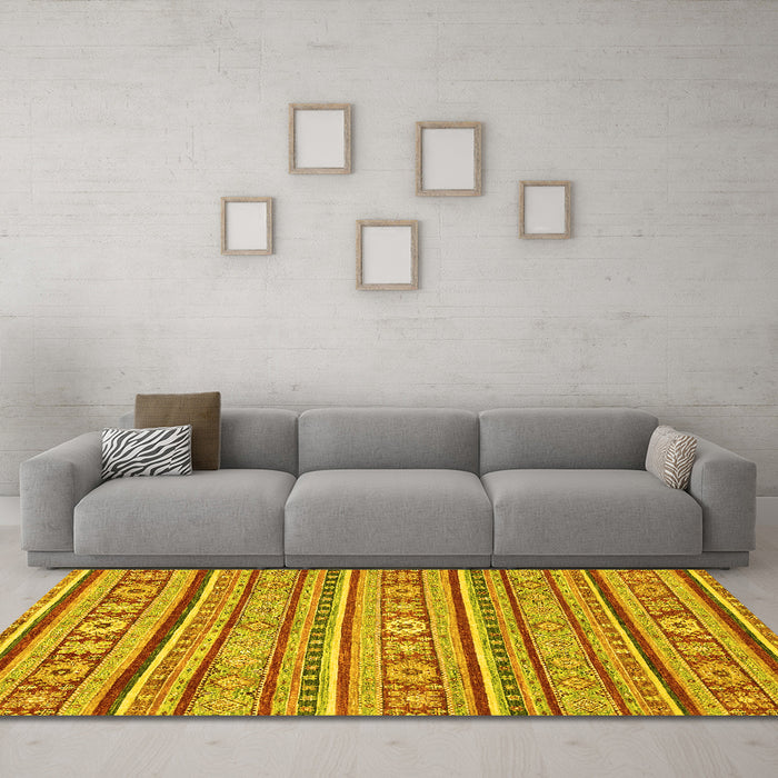 Machine Washable Oriental Yellow Modern Rug in a Living Room, wshabs2408yw