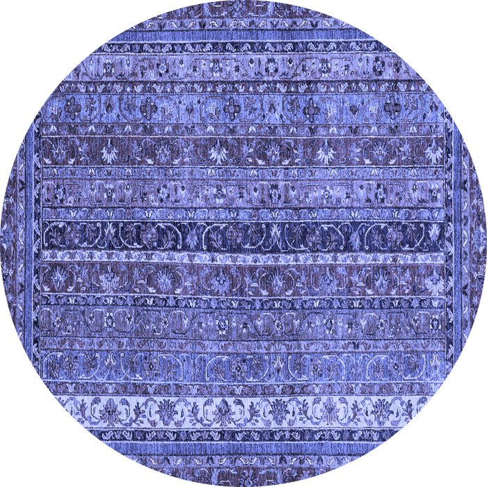 Round Machine Washable Oriental Blue Modern Rug, wshabs2409blu