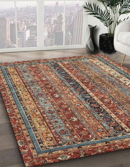 Abstract Dark Sienna Brown Oriental Rug in Family Room, abs2409