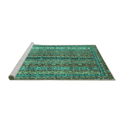 Sideview of Machine Washable Oriental Turquoise Modern Area Rugs, wshabs2409turq