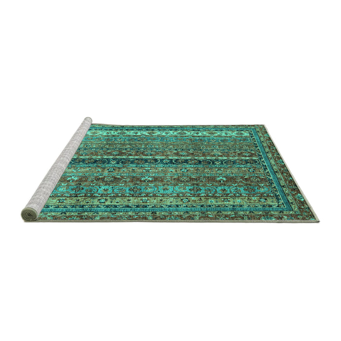 Sideview of Machine Washable Oriental Turquoise Modern Area Rugs, wshabs2409turq